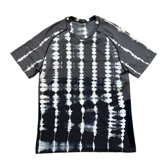 LULULEMON Mens Dark Blue/White Tie Dye Metal Vent Tech Short Sleeve Size Medium - Picture 1 of 9